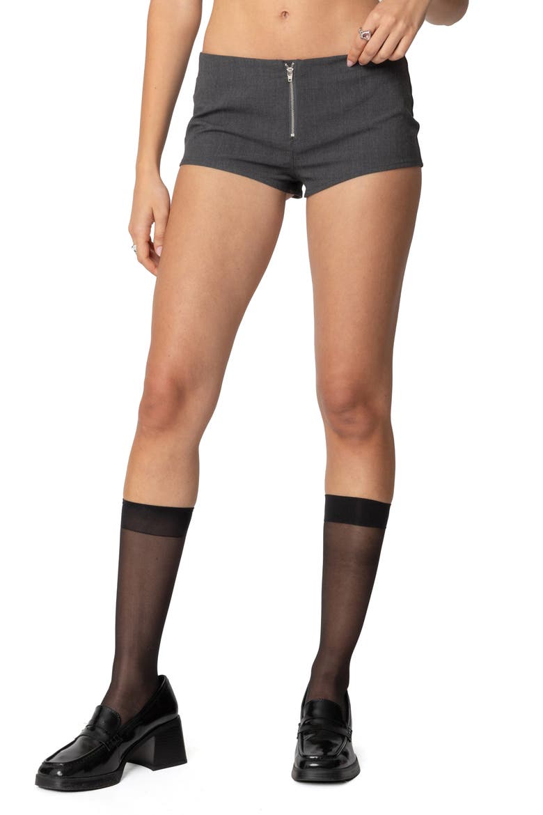 Allie Zip Up Micro Shorts, Main, color, DARK-GRAY