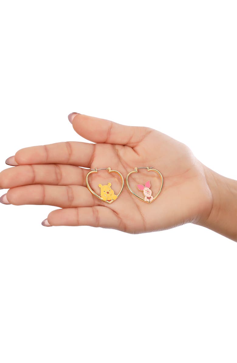 Disney Winnie The Pooh And Piglet Mismatched Heart Hoop Earrings, Alternate, color, Gold