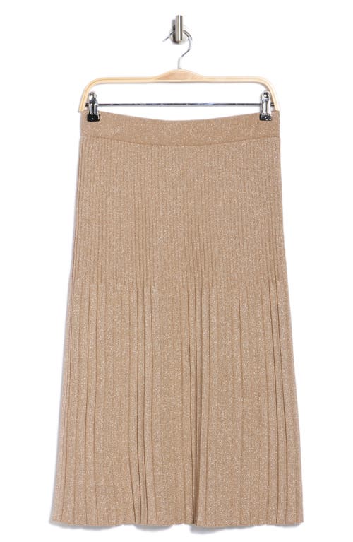 T Tahari Metallic Pleated Midi Sweater Skirt In Brown