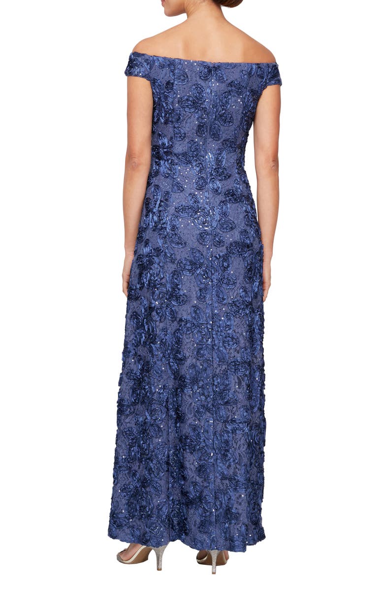 Alex Evenings Sequin Rosette Off the Shoulder Gown, Alternate, color, 