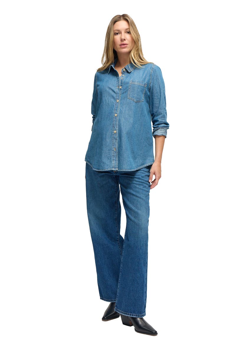 Maternity Denim Button Down, Main, color, Med Wash