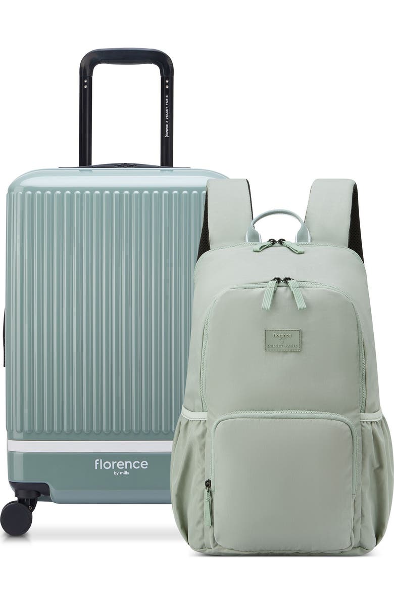Florence by Mills 2 Piece Set - Spin Me Away Expandable 20" Carry-On Spinner & Fresh Start Backpack Set, Main, color, Sage Green