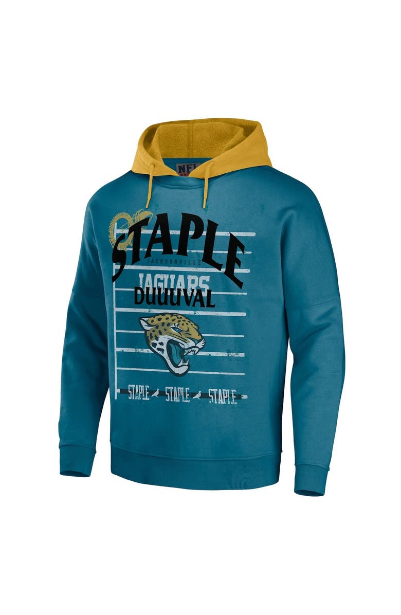 STAPLE Men's NFL x Staple Teal Jacksonville Jaguars Throwback Vintage Wash Pullover Hoodie, Alternate, color,