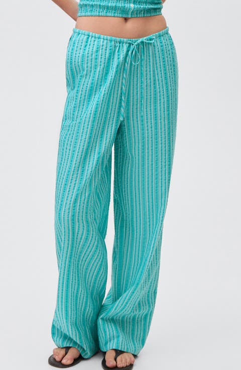 Textured Stripe Cotton Drawstring Pants