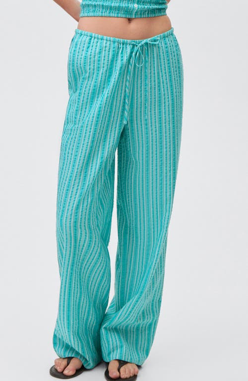 Mango Teen Textured Stripe Cotton Drawstring Pants In Blue