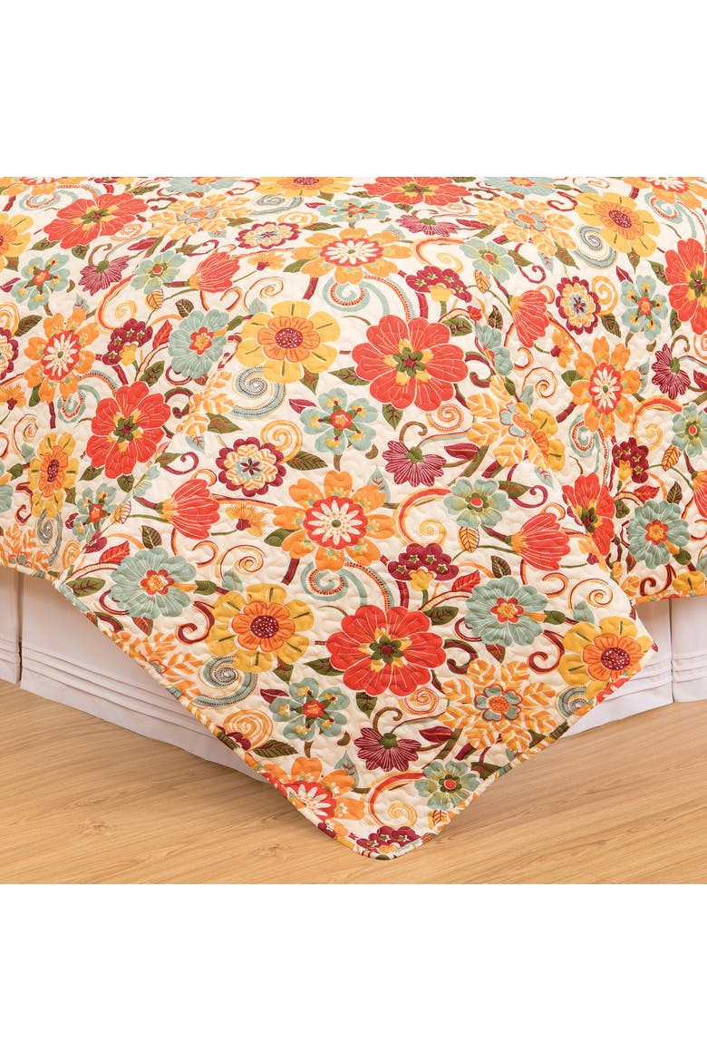 Riley Bright Retro Blooming Flowers Bed Quilt Set, Alternate, color, Orange