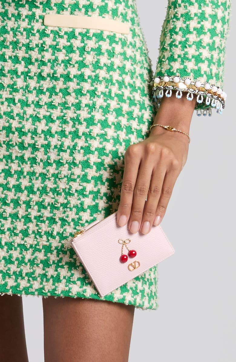 Valentino Garavani Cherryfic Leather Card Case, Alternate, color, Rose Quartz