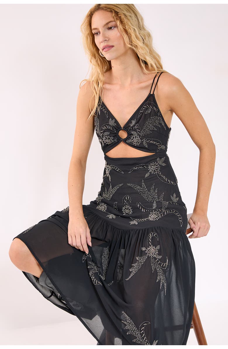 NASTY GAL Ring Cut Out Volume Maxi Dress, Alternate, color, Black