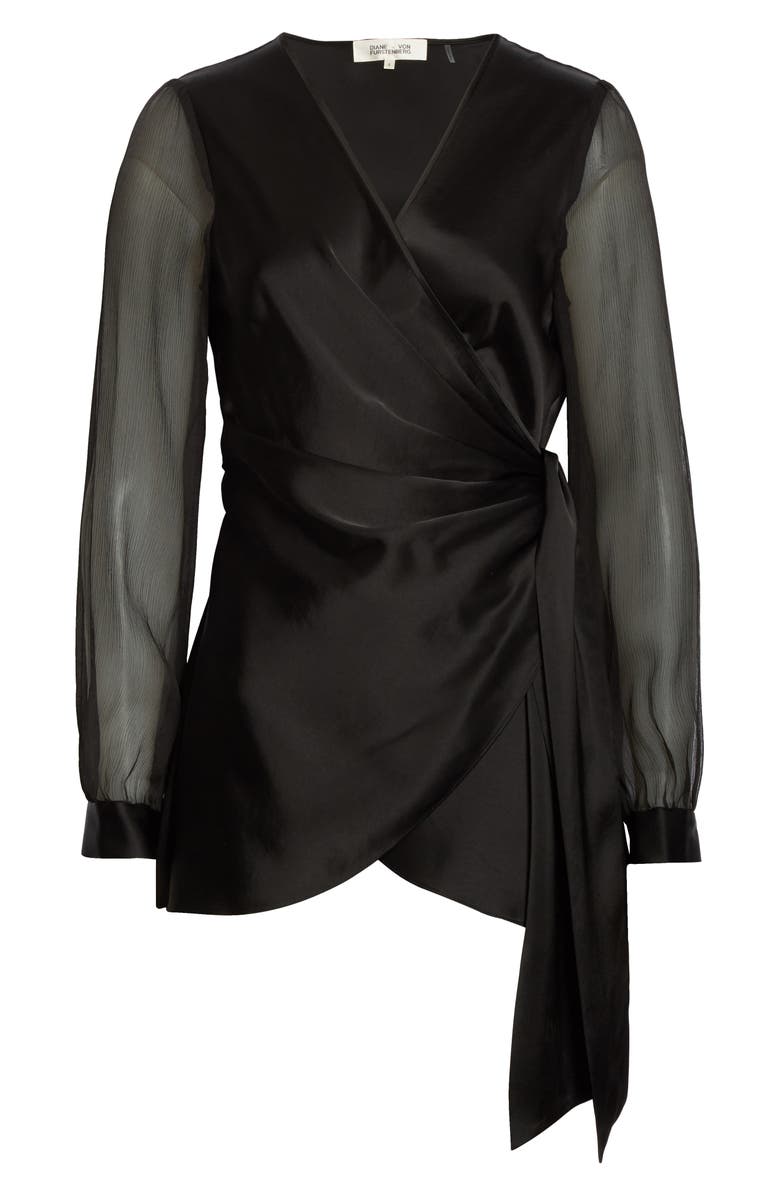 DVF Klee Long Sleeve Satin Wrap Blouse, Alternate, color, 