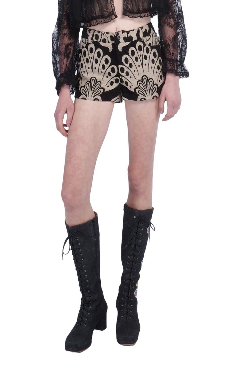 Anna Sui Beardsley Tapestry Shorts, Main, color, Black Multi
