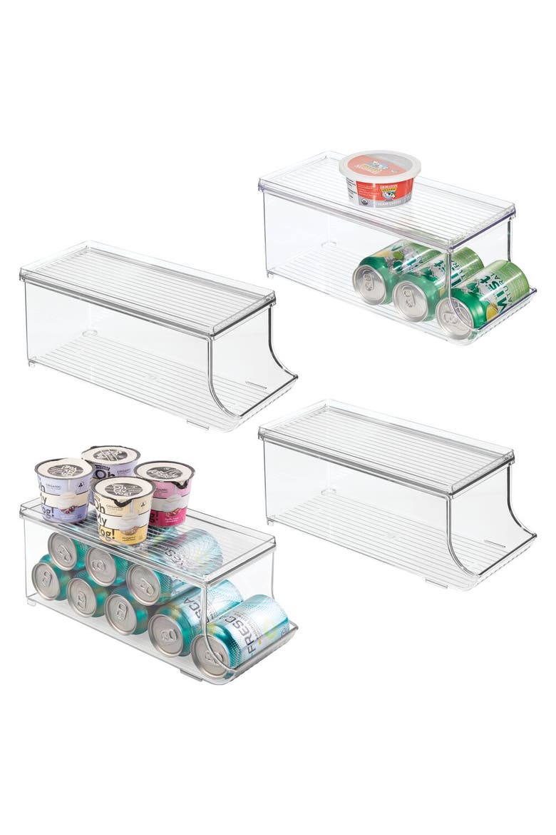 Soda Can Organizer with Lid for Pantry or Refrigerator - Set of 4 - Clear, Main, color, Clear