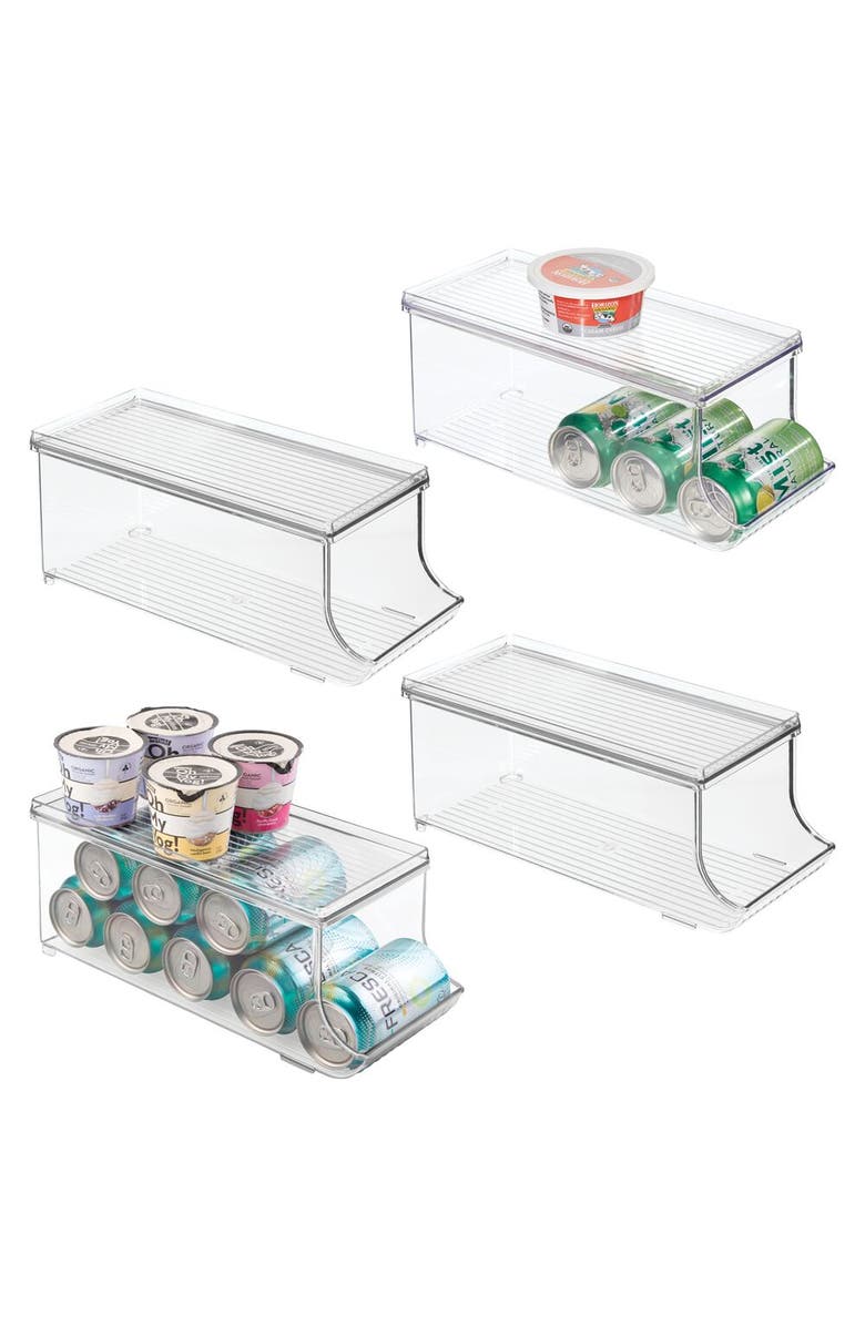 Basic Soda Can Organizer with Lid for Pantry or Refrigerator - Set of 4 - Clear, Main, color, Clear