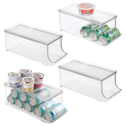 Soda Can Organizer with Lid for Pantry or Refrigerator - Set of 4 - Clear