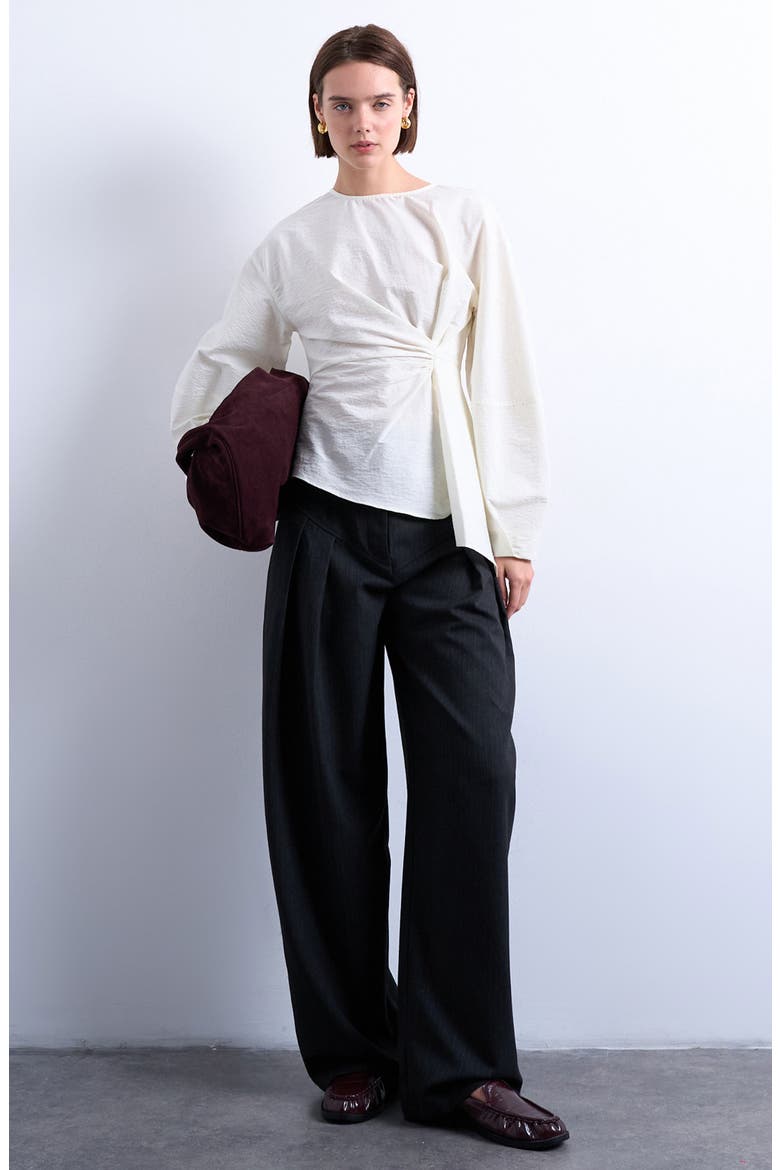 Pleat Front Asymmetric Top, Alternate, color, IVORY
