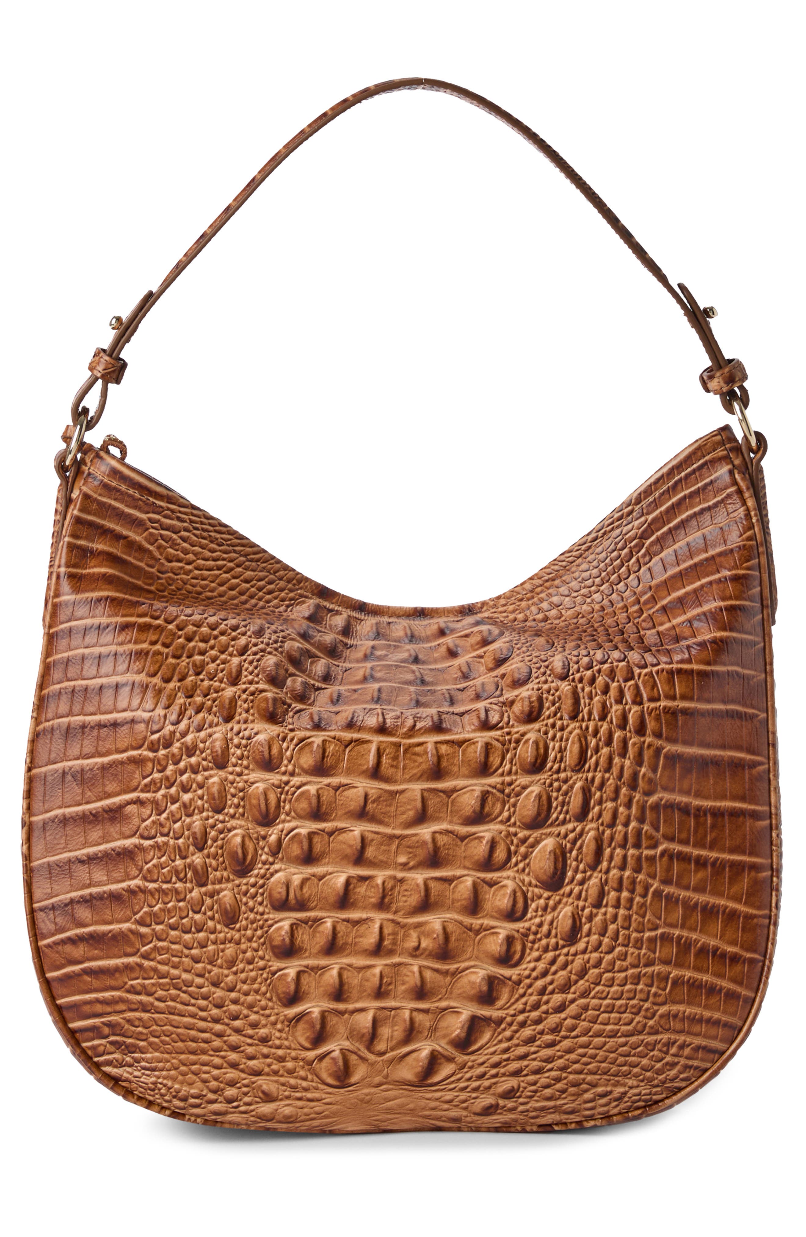 Brahmin Small Kathleen Croc Embossed Leather Shoulder Bag, Alternate, color, Cinnamon