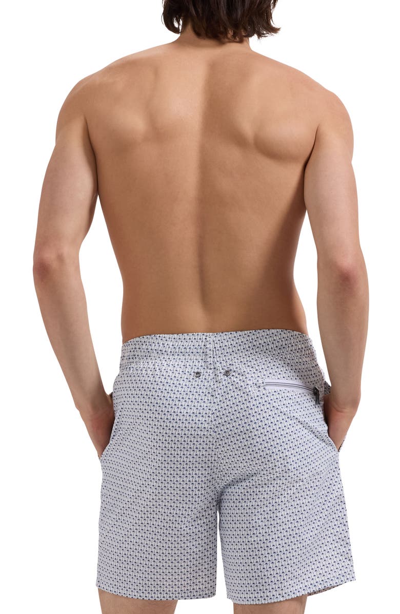 Bugatchi Kai Palm Print Swim Trunks, Alternate, color, White