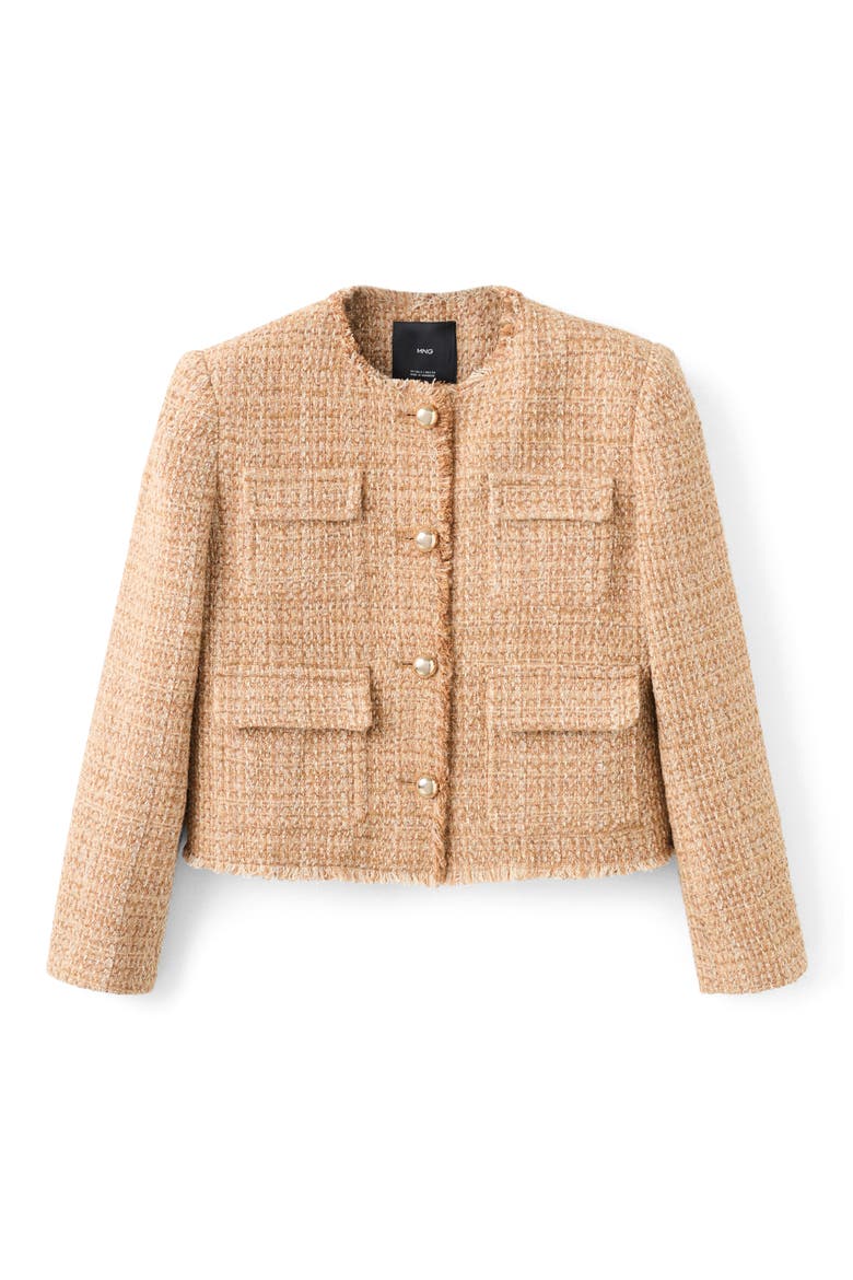 Fray Trim Tweed Crop Jacket, Alternate, color, MEDIUM BROWN