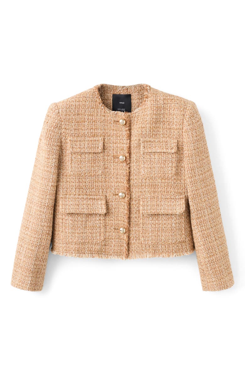 MANGO Fray Trim Tweed Crop Jacket, Alternate, color, Medium Brown