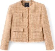 MANGO Fray Trim Tweed Crop Jacket