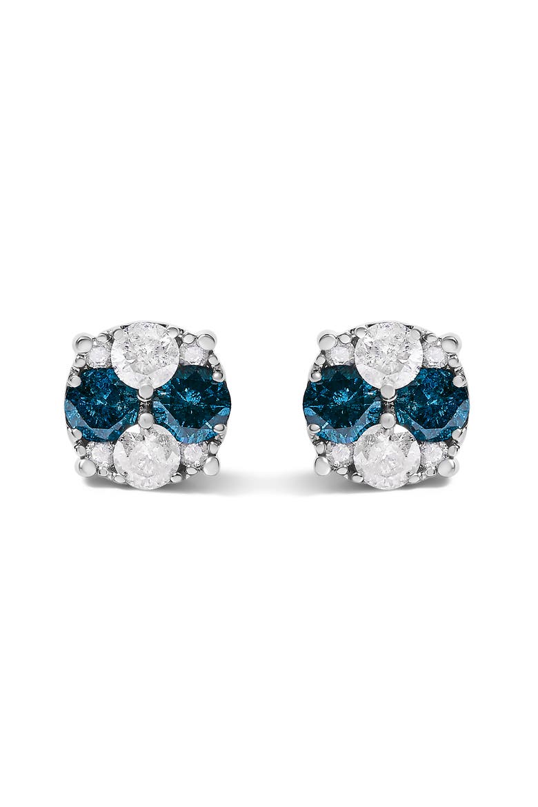 Silver 2.0 Cttw Blue Diamond Composite Cluster Stud Earring, Main, color, Silver