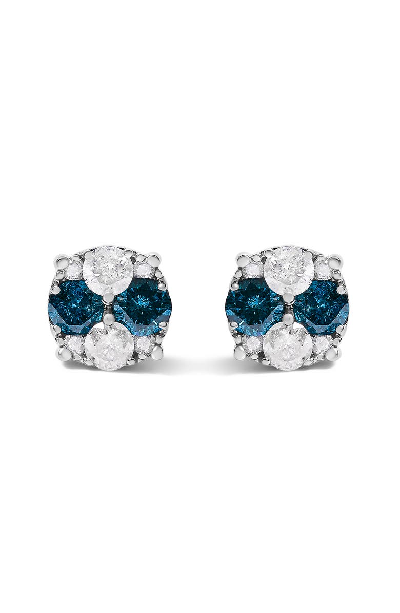 Haus of Brilliance Silver 2.0 Cttw Blue Diamond Composite Cluster Stud Earring, Main, color, Silver