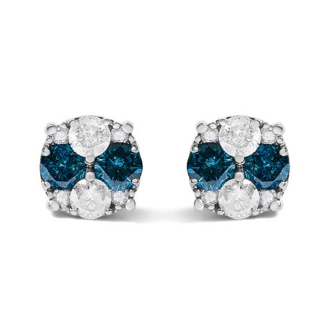 Silver 2.0 Cttw Blue Diamond Composite Cluster Stud Earring