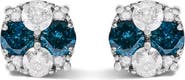 Haus of Brilliance Silver 2.0 Cttw Blue Diamond Composite Cluster Stud Earring