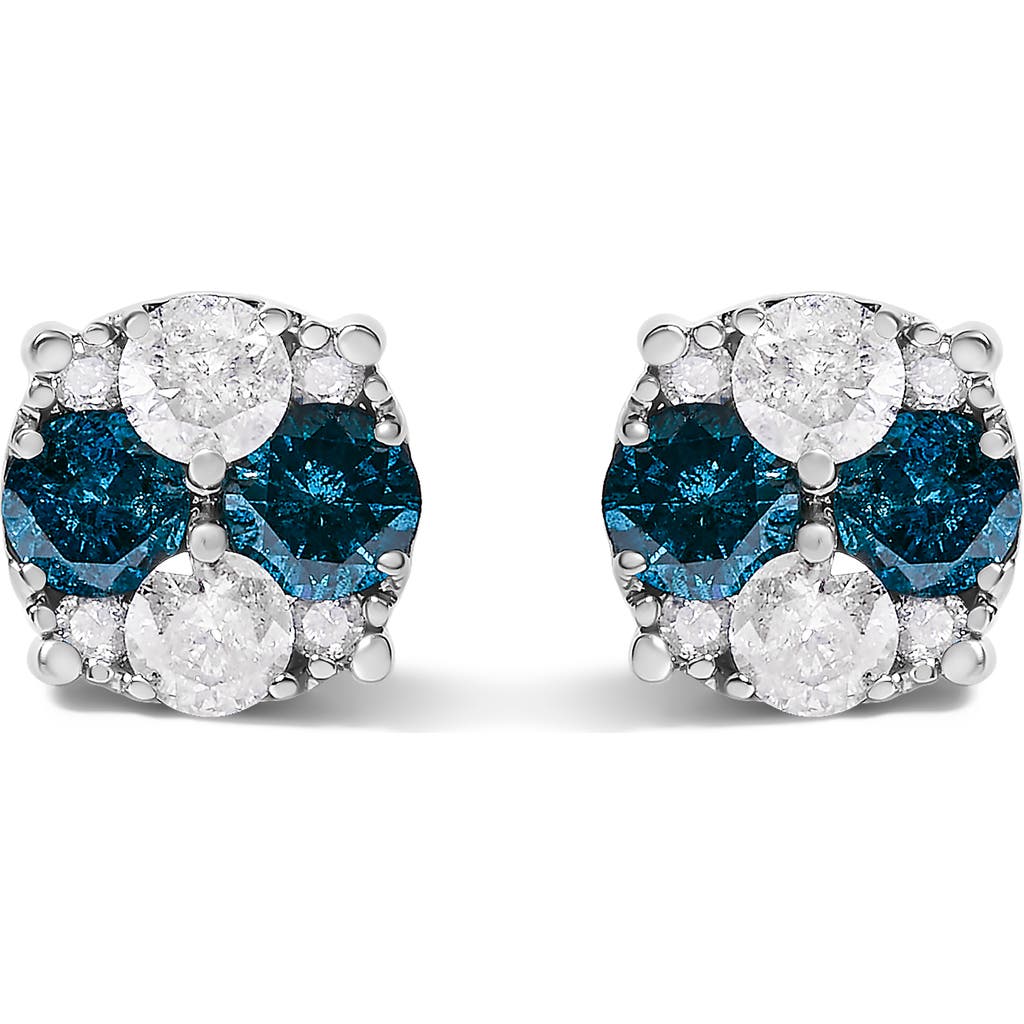 Haus of Brilliance Silver 2.0 Cttw Blue Diamond Composite Cluster Stud Earring at Nordstrom