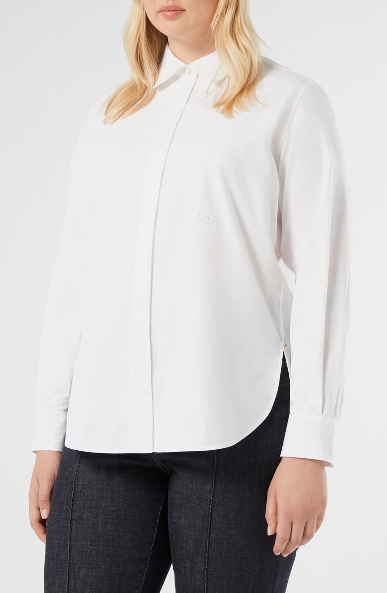 Marina Rinaldi Cotton Poplin Button-Up Shirt, Main, color, Optical White