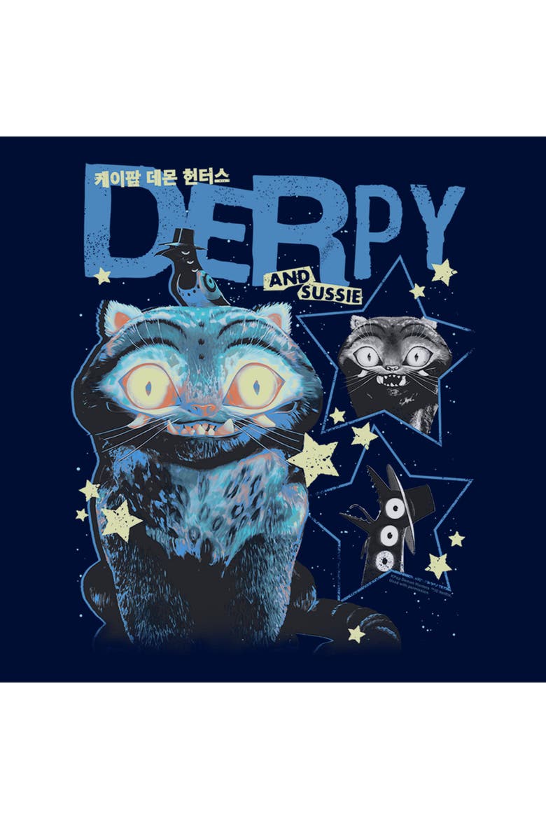 Boy's Kpop Demon Hunters Derpy and Sussie Stars  Graphic T-Shirt, Alternate, color, Navy Blue