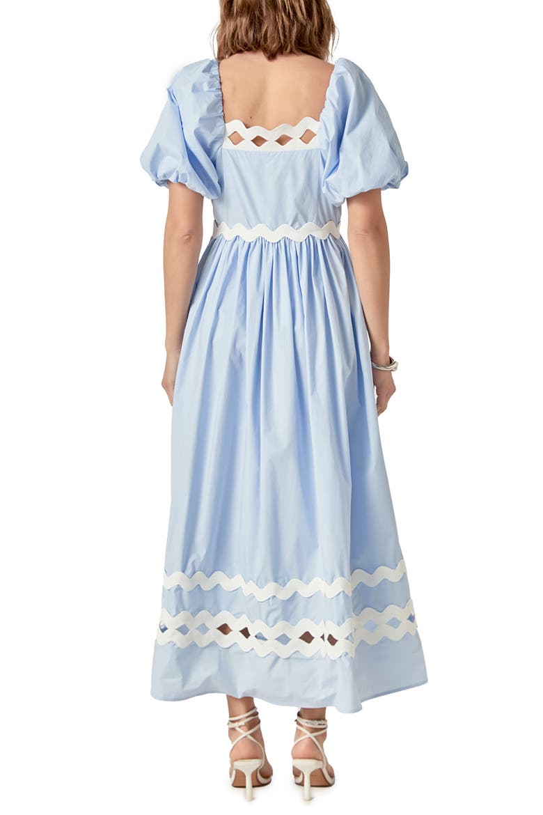 Scalloped Puff Sleeve Cotton Maxi Dress, Alternate, color, POWDER BLUE/ CREAM