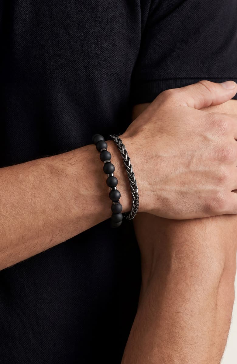 Mr. Ettika Matte Black Bead & Chain Bracelet Set, Alternate, color, Onyx