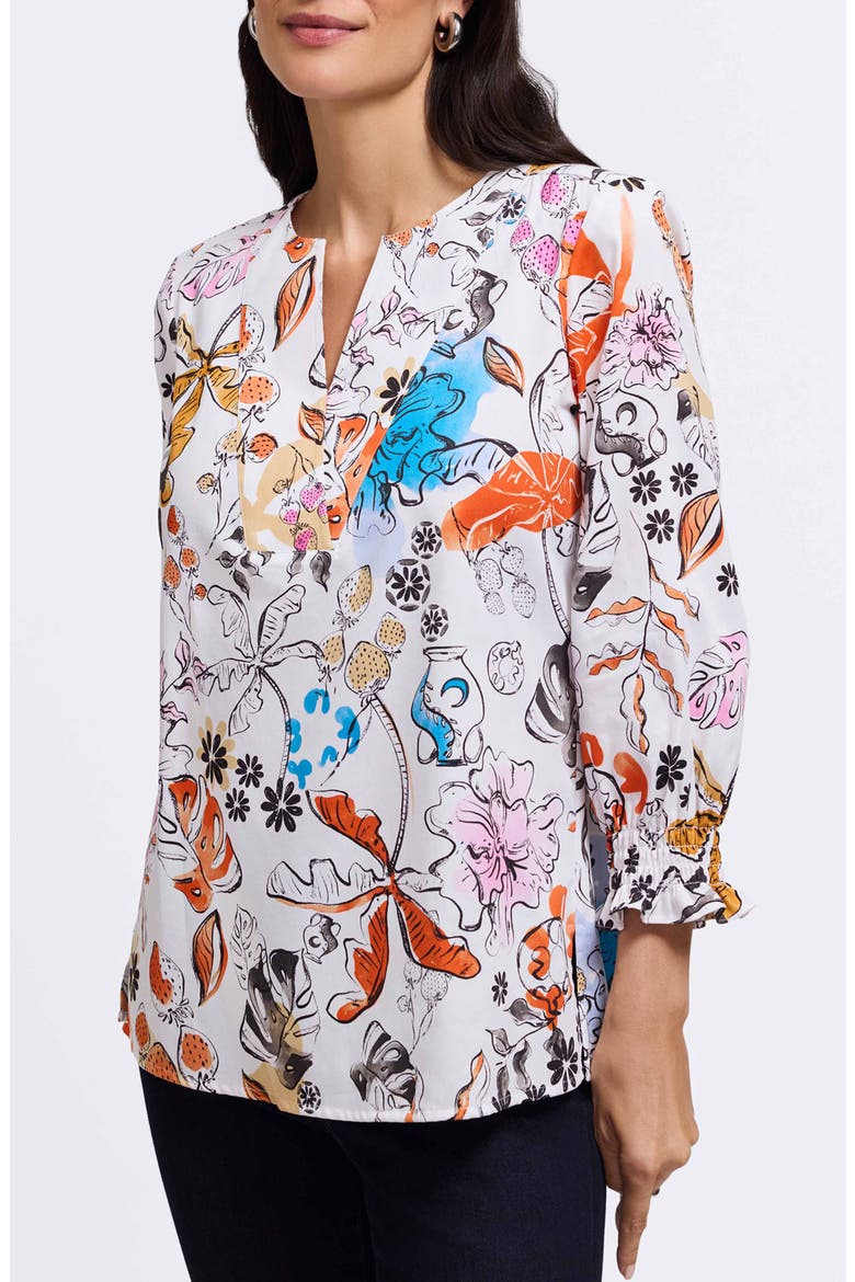 Alicia Floral Cotton Popover Top, Alternate, color, ORANGE MULTI