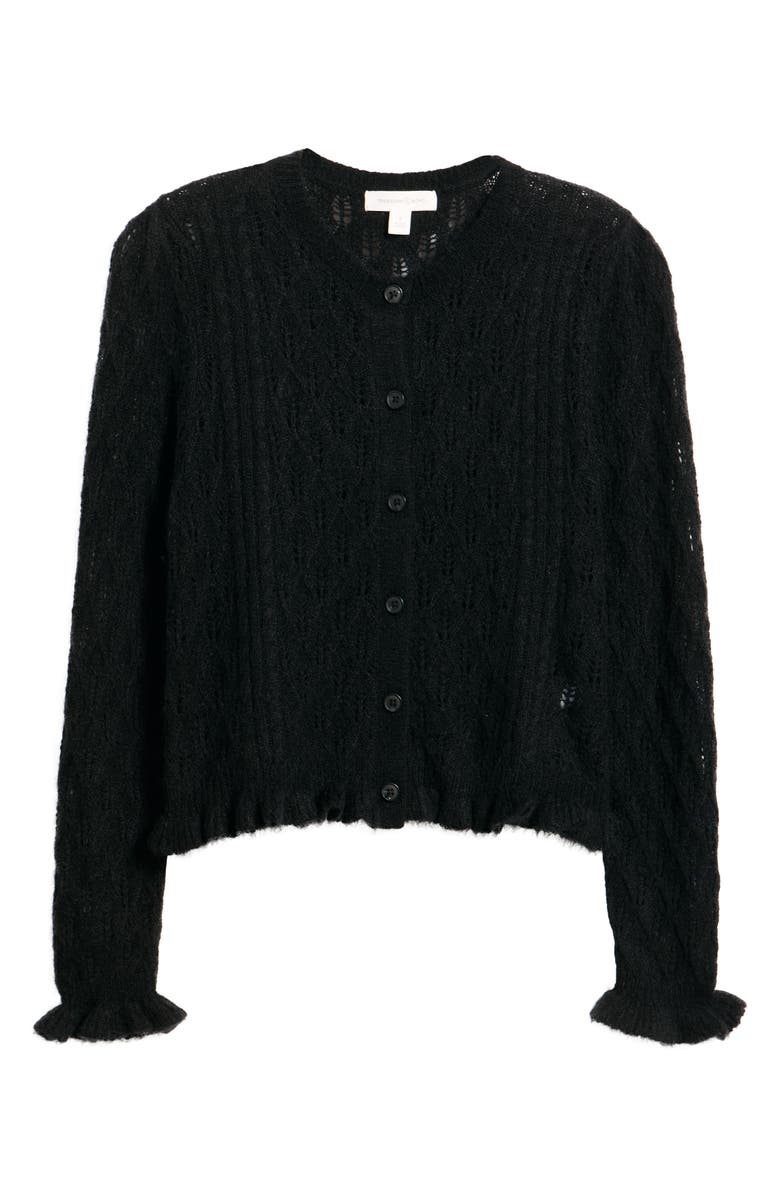 Treasure & Bond Pointelle Ruffle Edge Cardigan, Alternate, color, Black