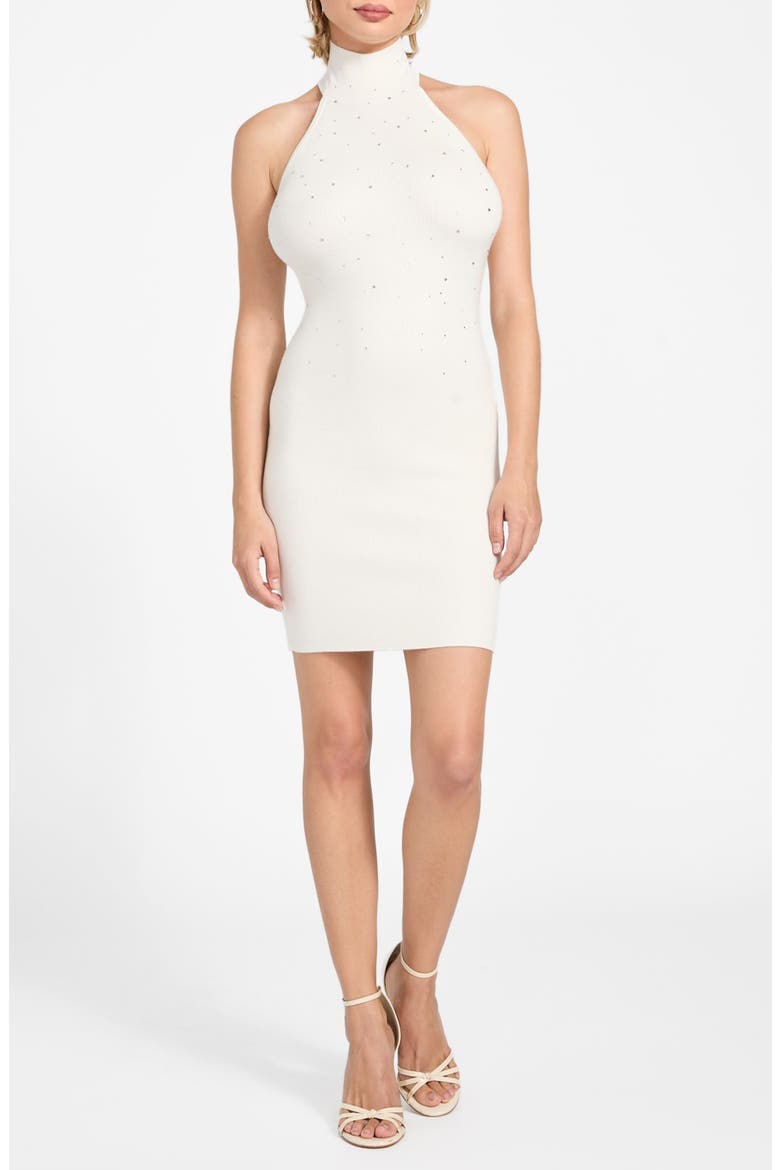 Minara Rhinestone Halter Cocktail Dress, Main, color, NATURAL