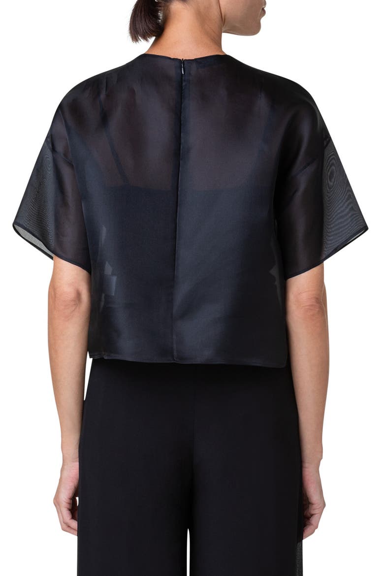 Poppy Patch Crop Silk Organza Top, Alternate, color, BLACK
