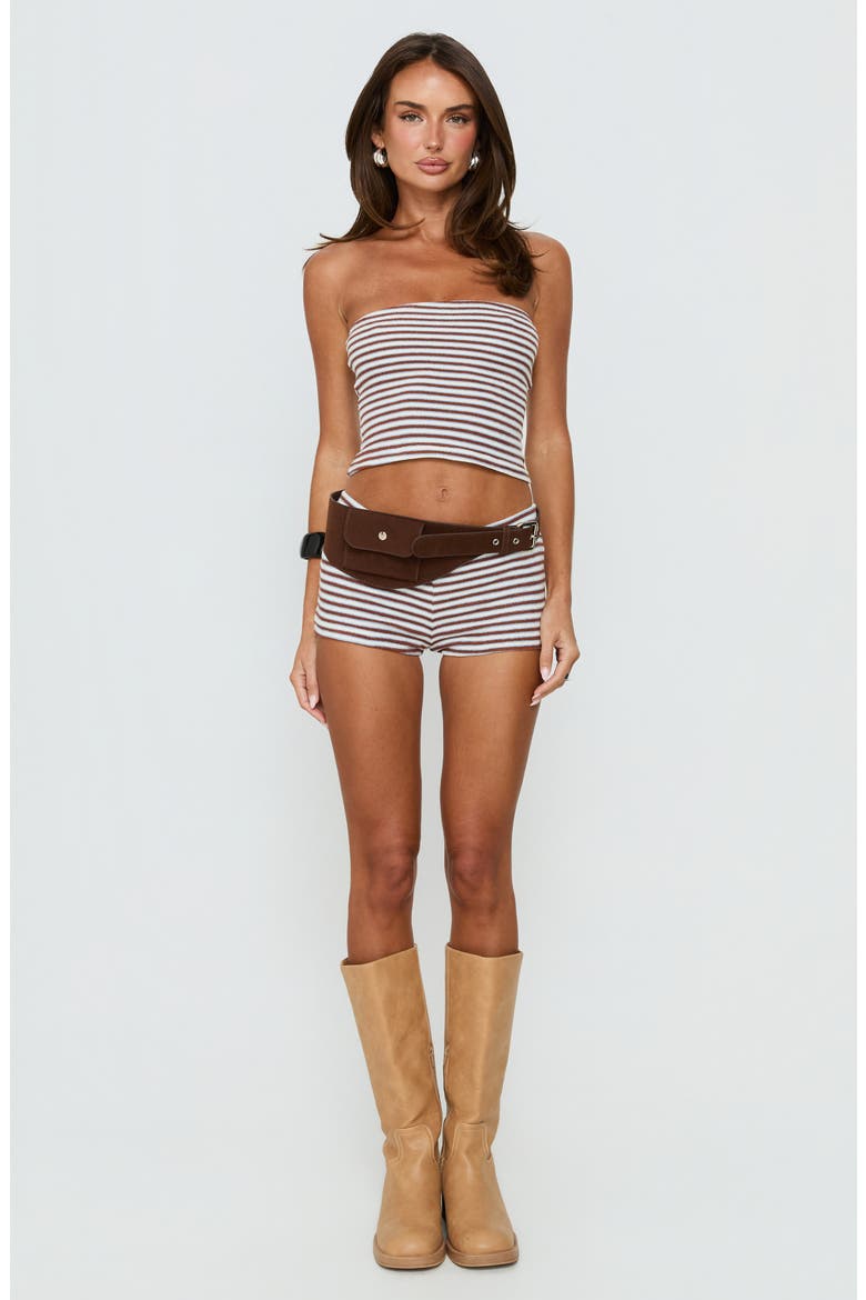 Two Lovers Terry Stripe Low Rise Shorts, Alternate, color, BROWN