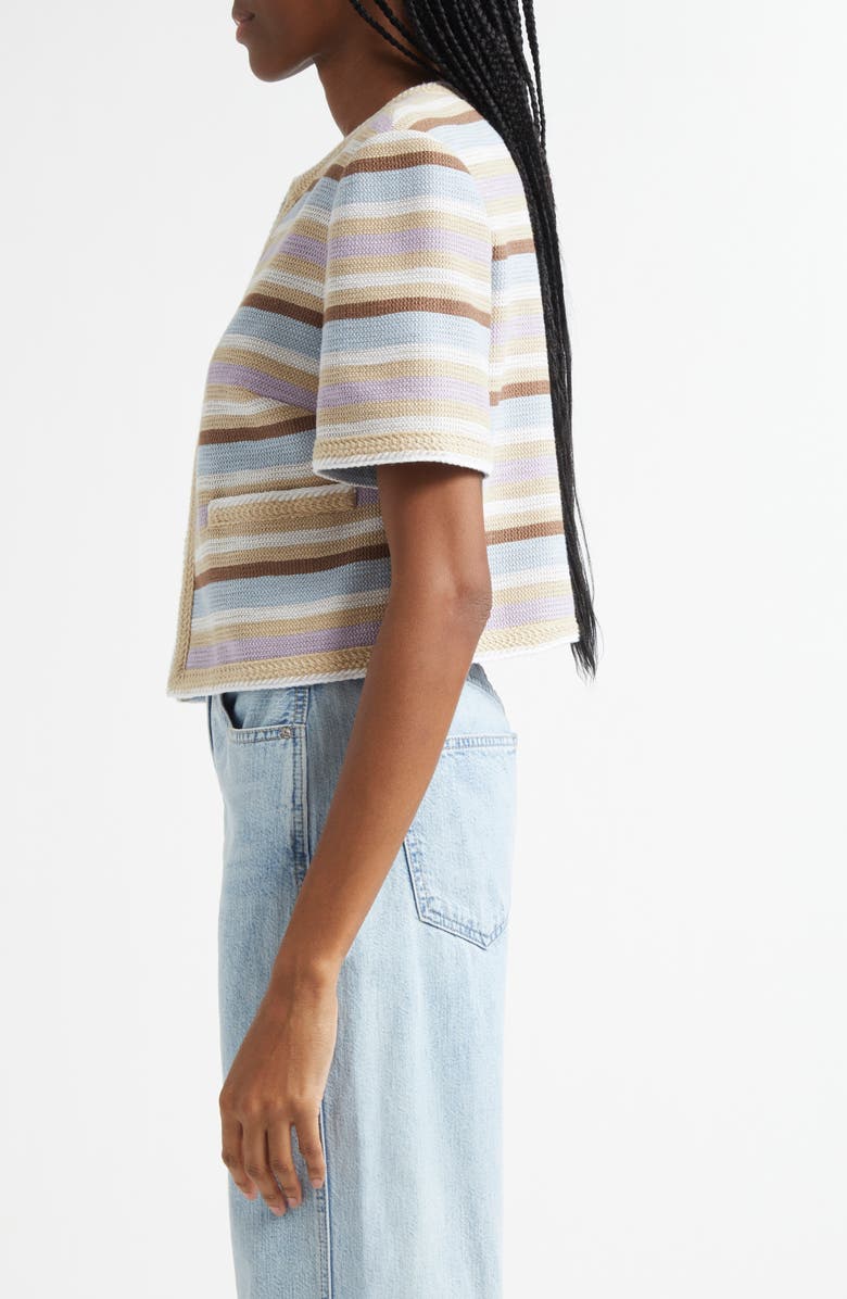 Veronica Beard Wyatt Stripe Cardigan, Alternate, color, Stone Khaki Multi