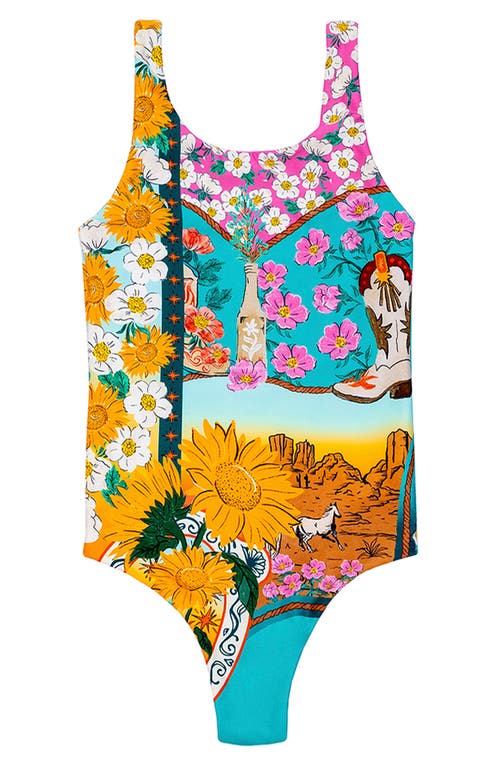 Agua Bendita Kids' Nopal Star One-piece Swimsuit In Blue Multicolor