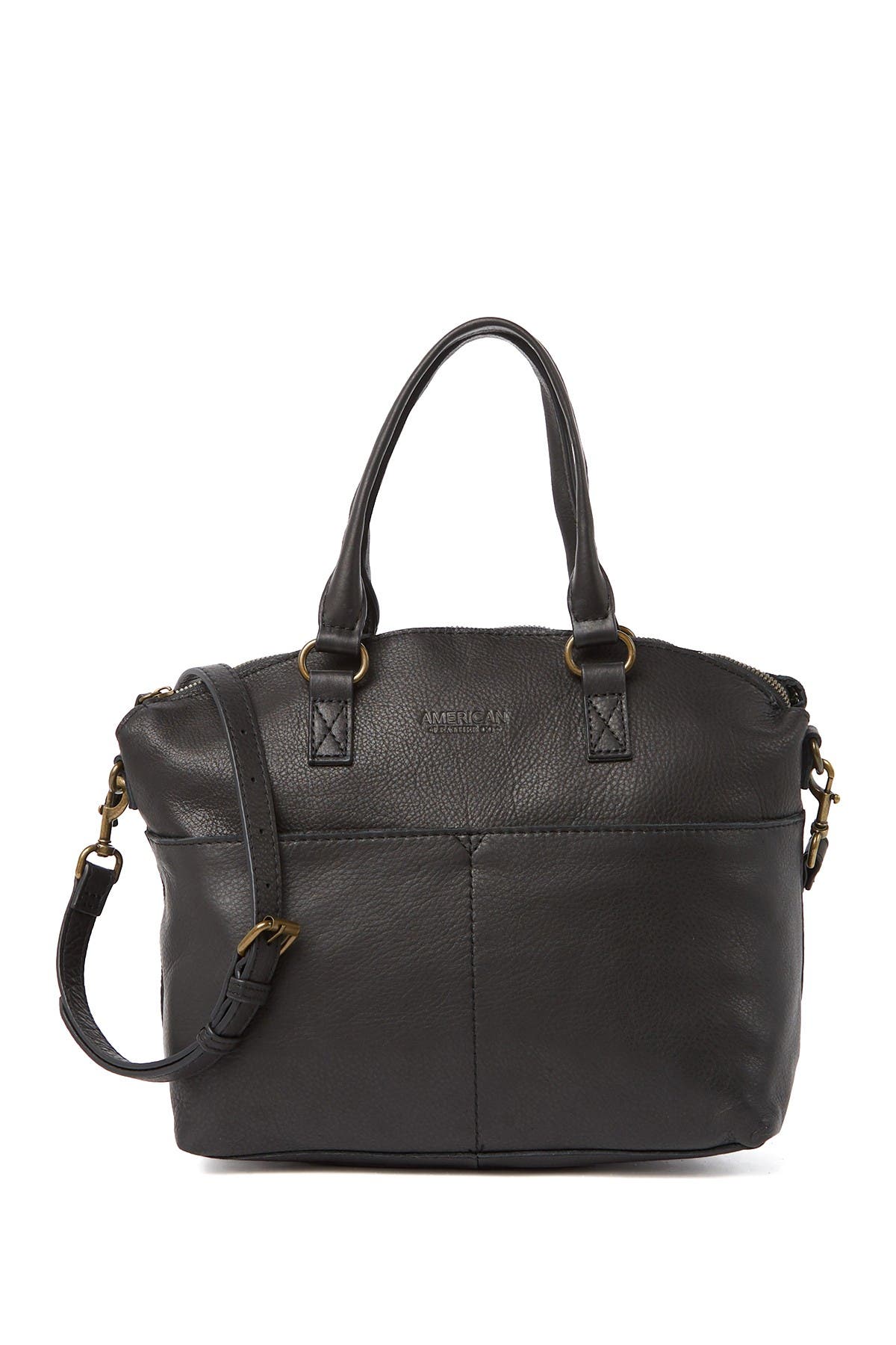 AMERICAN LEATHER CO. Carrie Dome Satchel, Alternate, color, Black Smooth