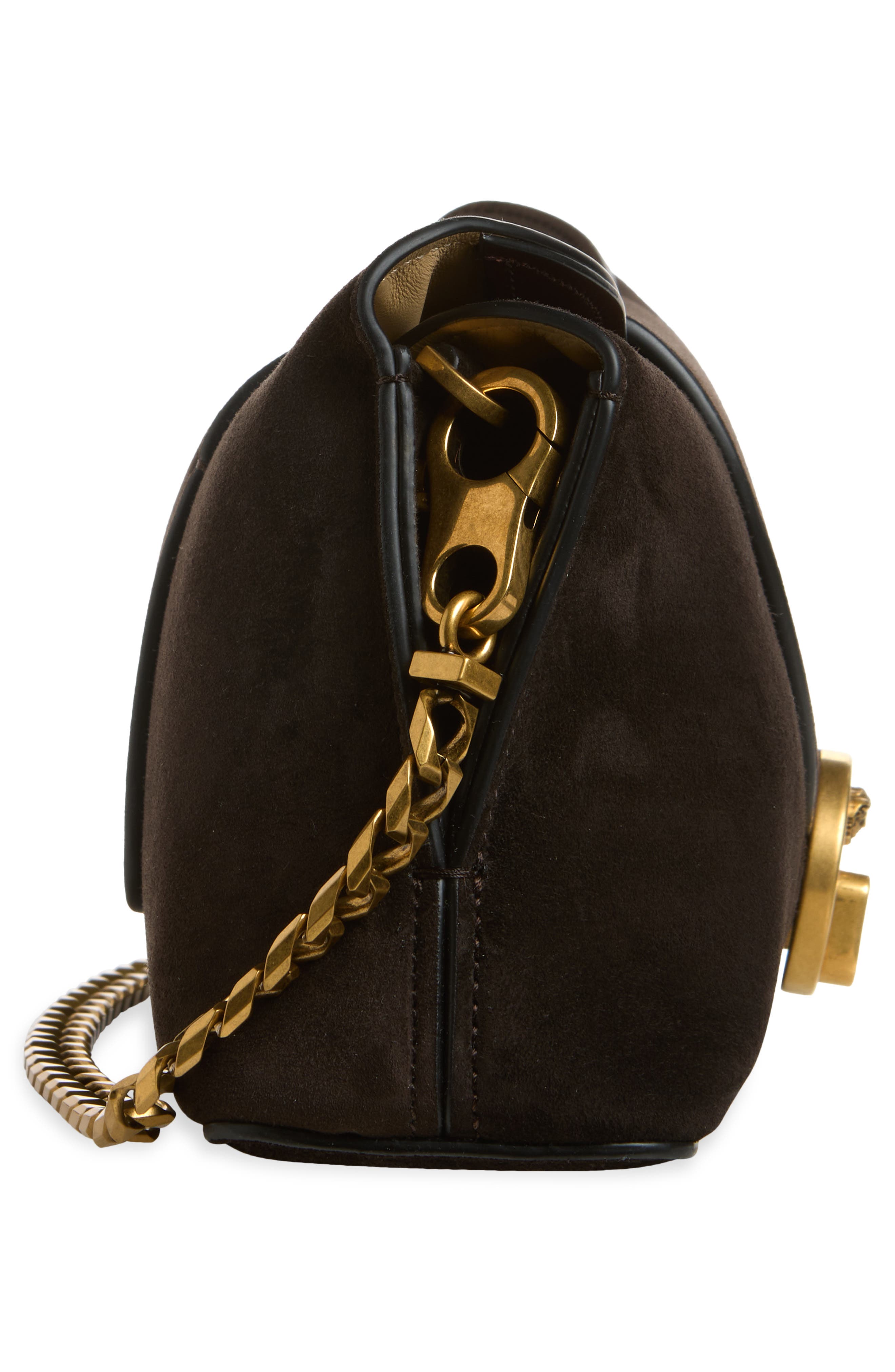 Medusa Suede Clutch, Alternate, color, MOKA GOLD