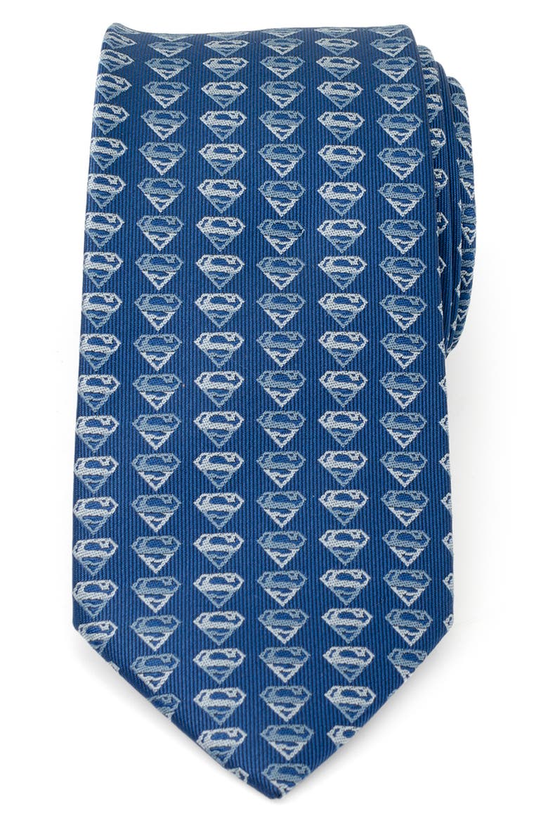 x DC Comics Superman Shield Silk Blend Tie, Main, color, BLUE