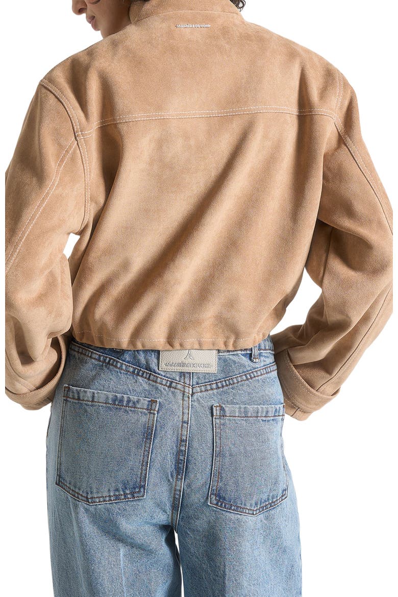 Nawel Suede Contrast Stitch Jacket With Cinched Hem, Alternate, color, Beige