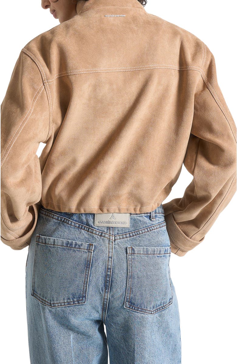 Manière De Voir Nawel Suede Contrast Stitch Jacket With Cinched Hem, Alternate, color, Beige