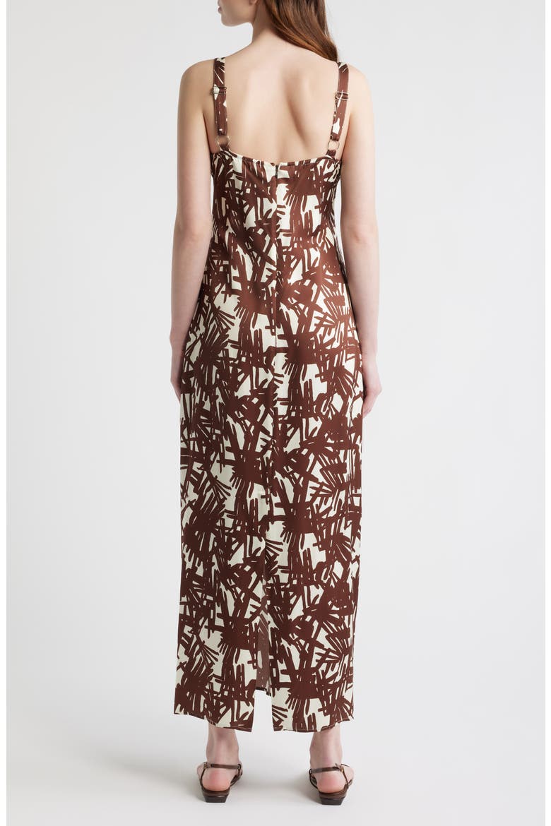 Aubrey Print Sleeveless Satin Maxi Dress, Alternate, color, BROWN