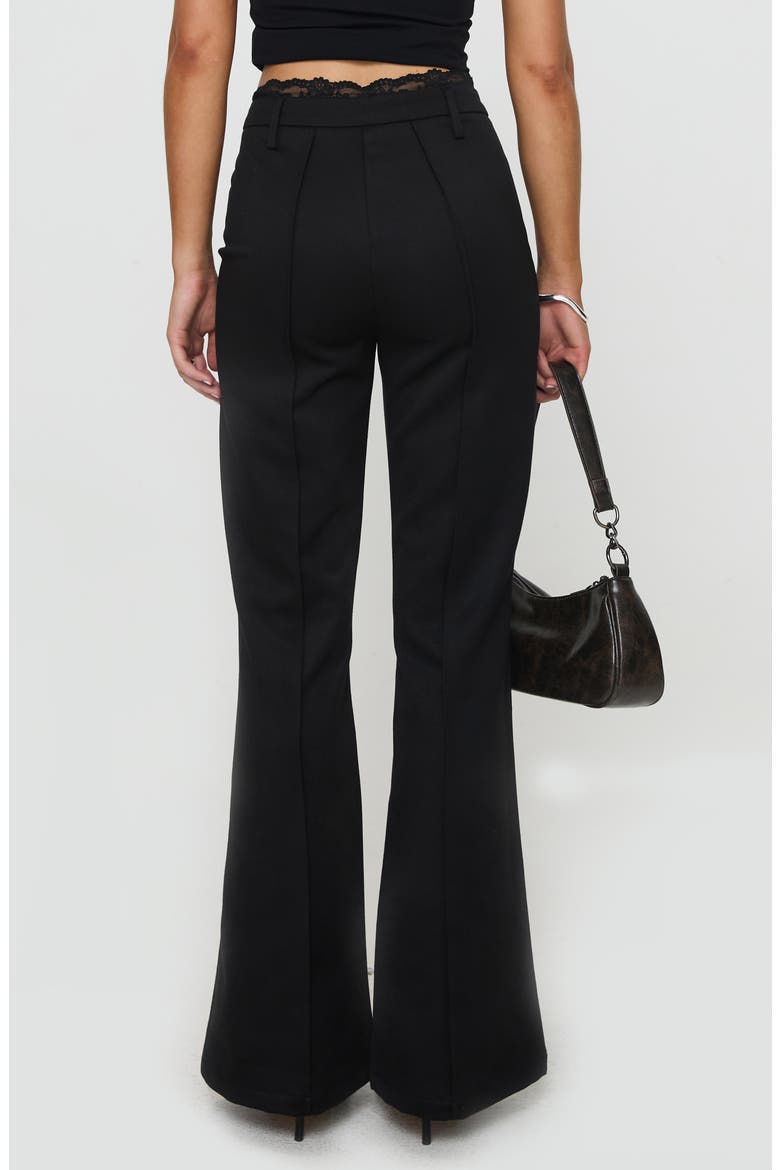Stellina Lace Trim Slim Flare Pants, Alternate, color, BLACK