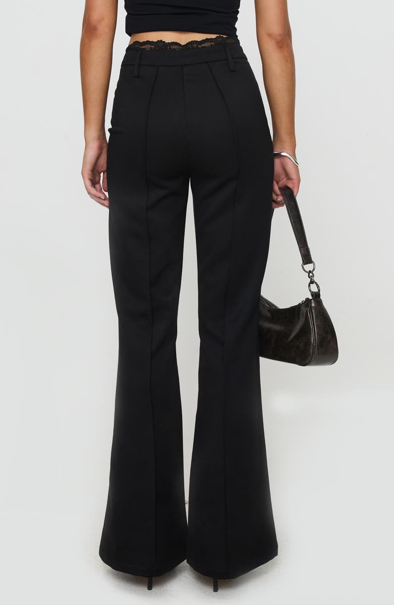 Princess Polly Stellina Lace Trim Slim Flare Pants, Alternate, color, Black