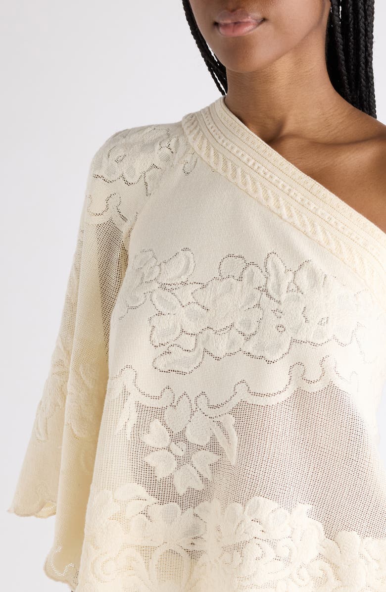 Isabel Marant Shilo Cotton Blend Floral Jacquard One-Shoulder Top, Alternate, color, Ecru