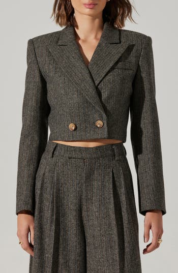 Astr The Label Dawson Herringbone Double Breasted Crop Blazer In Multi