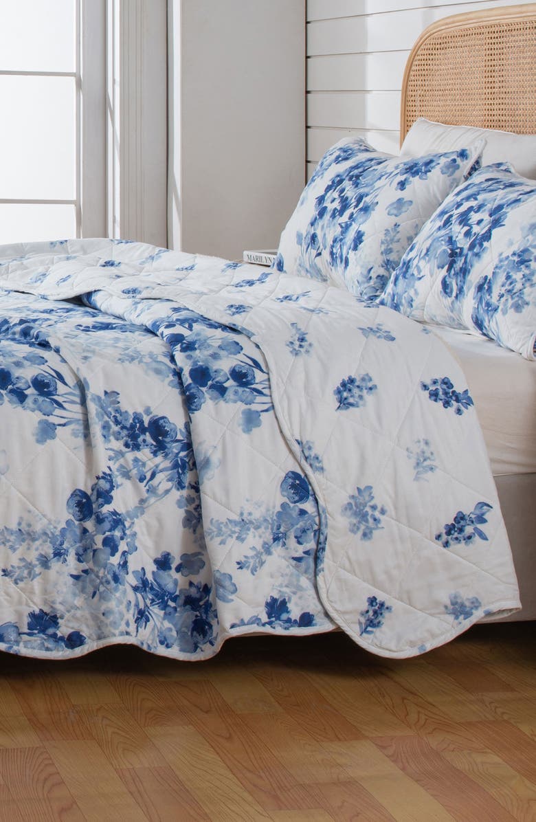 Woven & Weft Watercolor Floral Reversible Microfiber Quilt Set, Alternate, color, Floral Burst